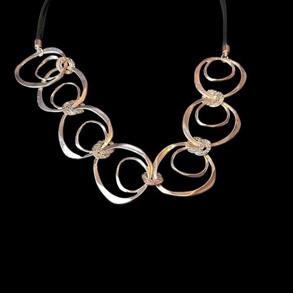 Rose Gold Geometric Shaped Links Attached By Rose Gold Imprinted Disks Necklace - Picture 9 of 12